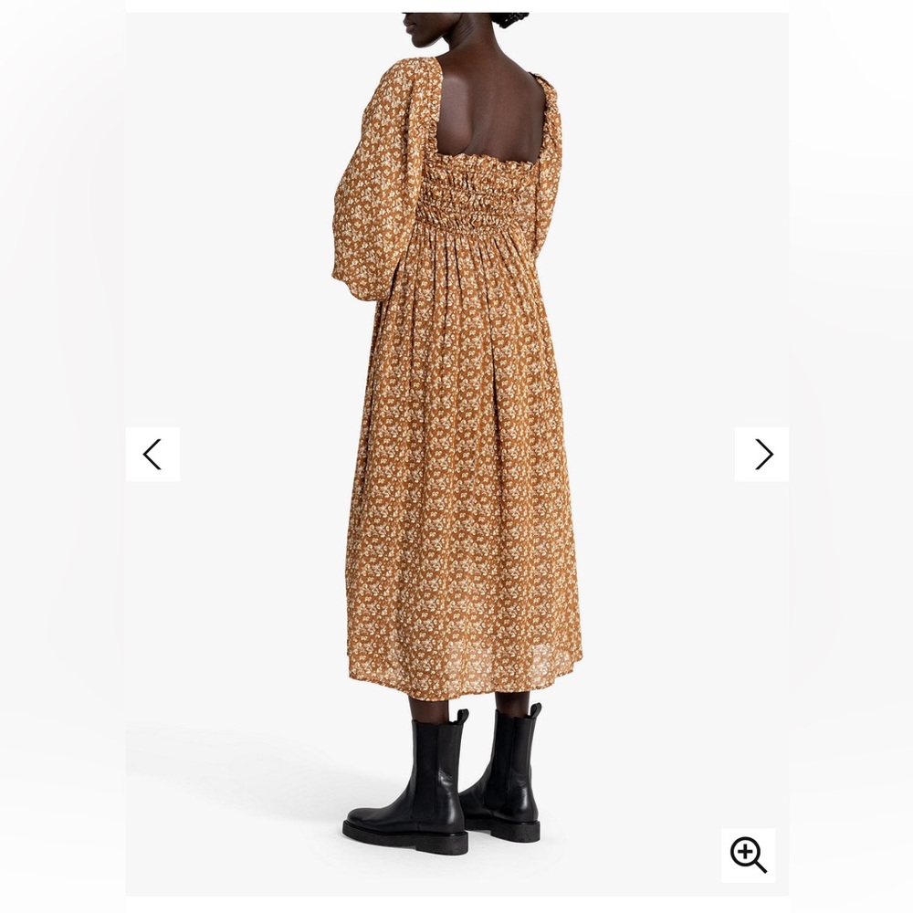 NWT o.p.t Santana Puff Sleeve Floral Print Midi Dress, Brown